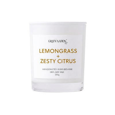Soy Wax Candle 200gm - Lemongrass + Zesty Citrus