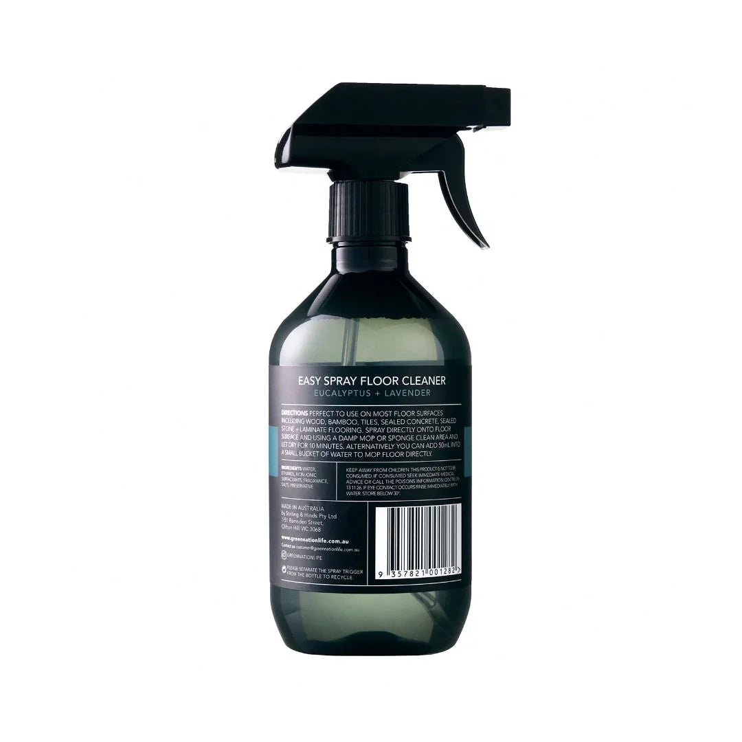 Back of Easy Spray Floor Cleaner eucalyptus lavender bottle with label and barcode