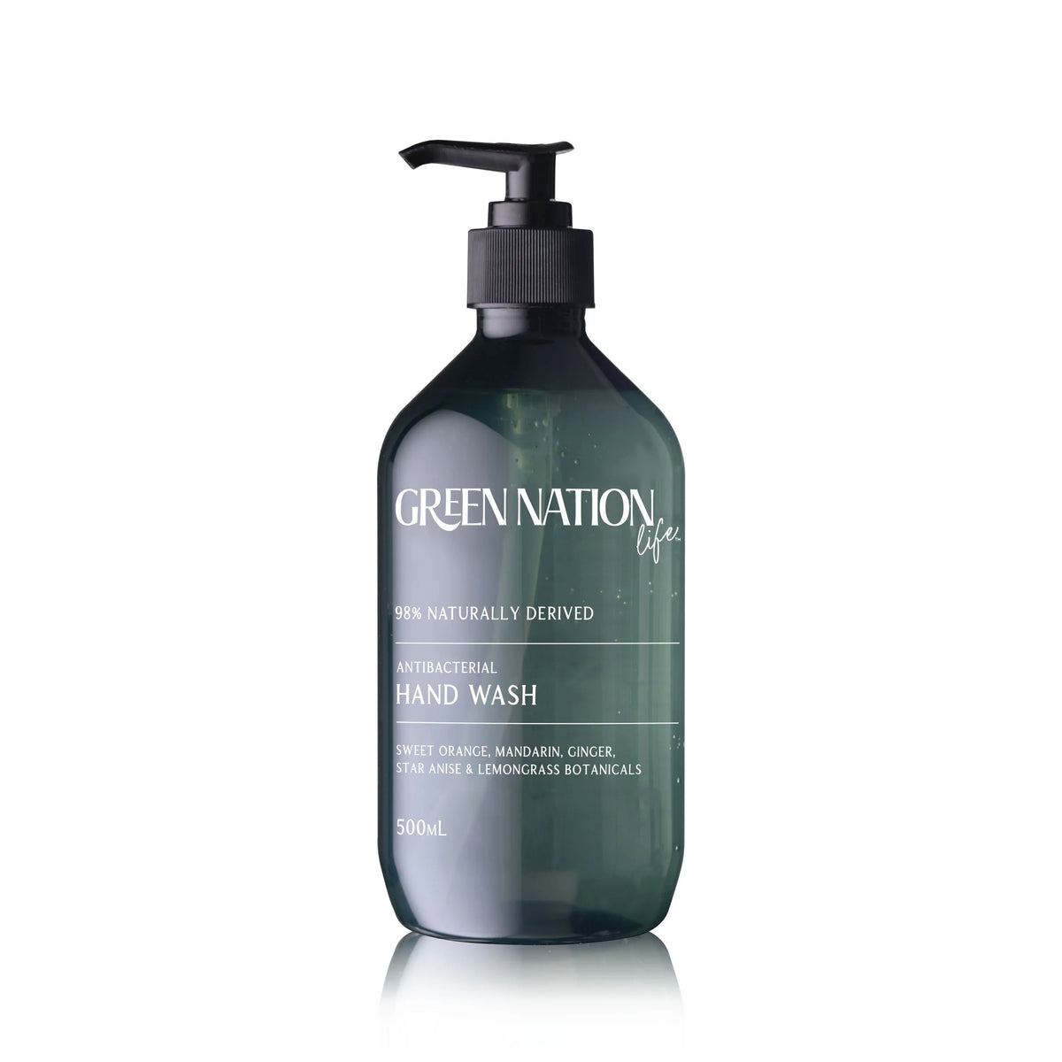 Green Nation Life antibacterial hand wash bottle, 500ml, 98% naturally derived formula